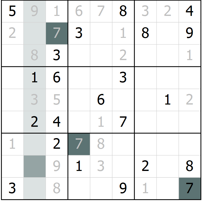 Position des candidats pour la solution de la Gr 1 page 4 du magazine de sudoku Virtuose n° 110