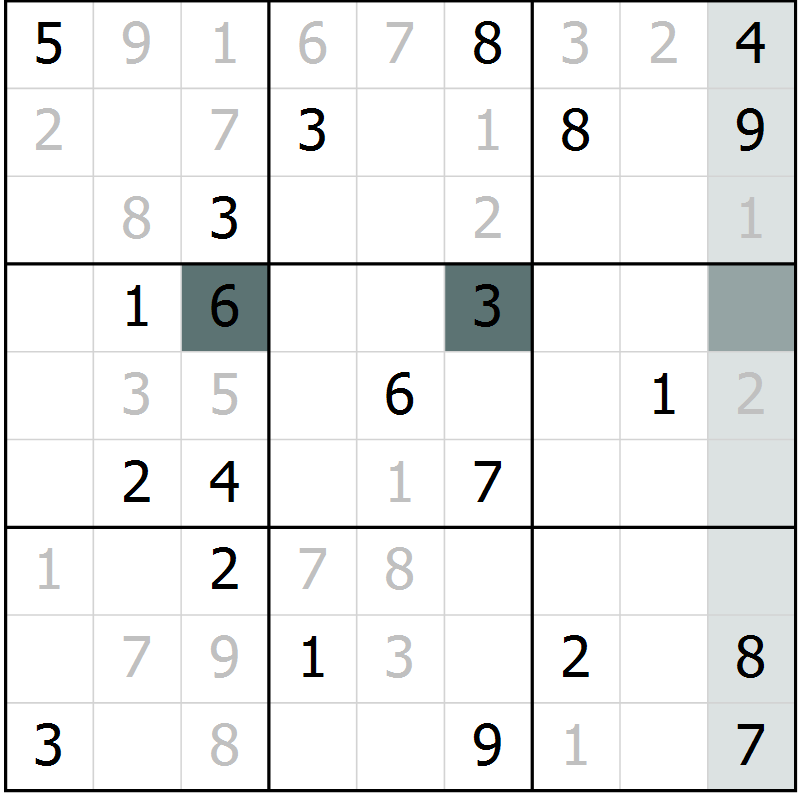 Position des candidats pour la solution de la Gr 1 page 4 du magazine de sudoku Virtuose n° 110
