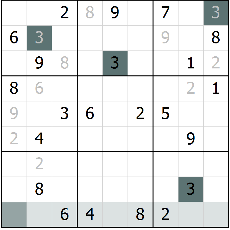 Position des candidats pour la solution de la Gr 10 page 13 du magazine de sudoku Virtuose n° 110