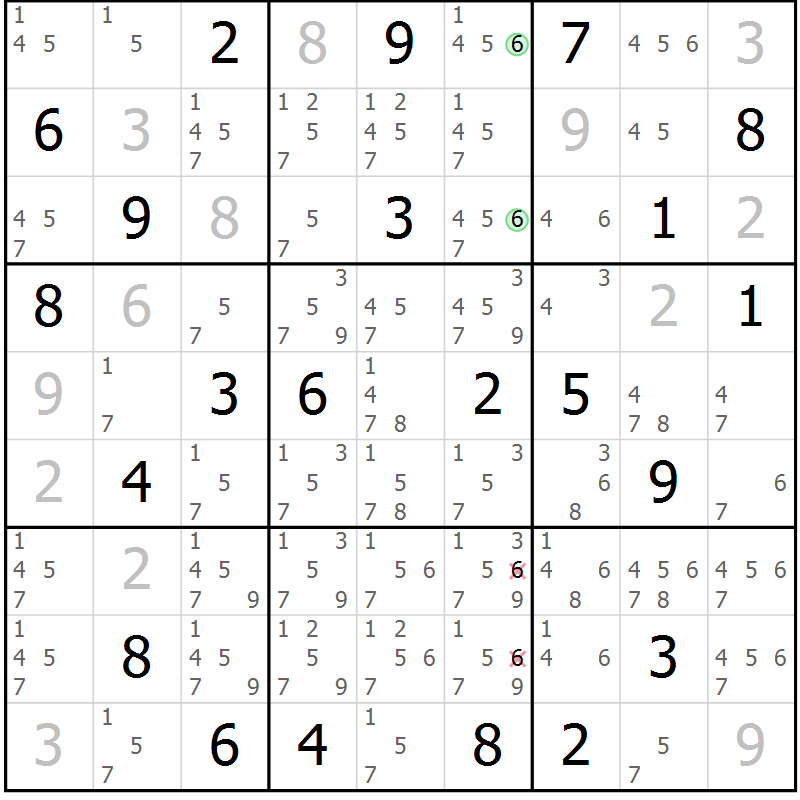 Position des candidats pour la solution de la Gr 10 page 13 du magazine de sudoku Virtuose n° 110