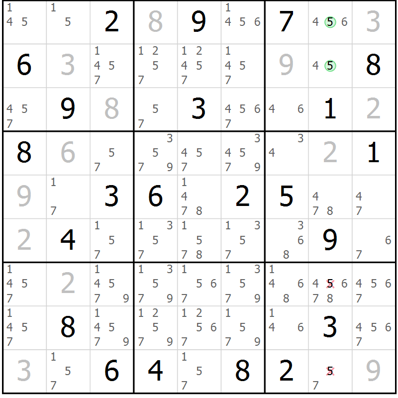 Position des candidats pour la solution de la Gr 10 page 13 du magazine de sudoku Virtuose n° 110