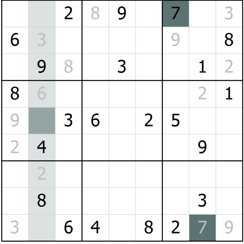 Position des candidats pour la solution de la Gr 10 page 13 du magazine de sudoku Virtuose n° 110
