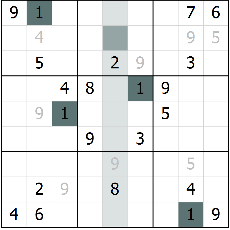 Position des candidats pour la solution de la Gr 11 page 14 du magazine de sudoku Virtuose n° 110