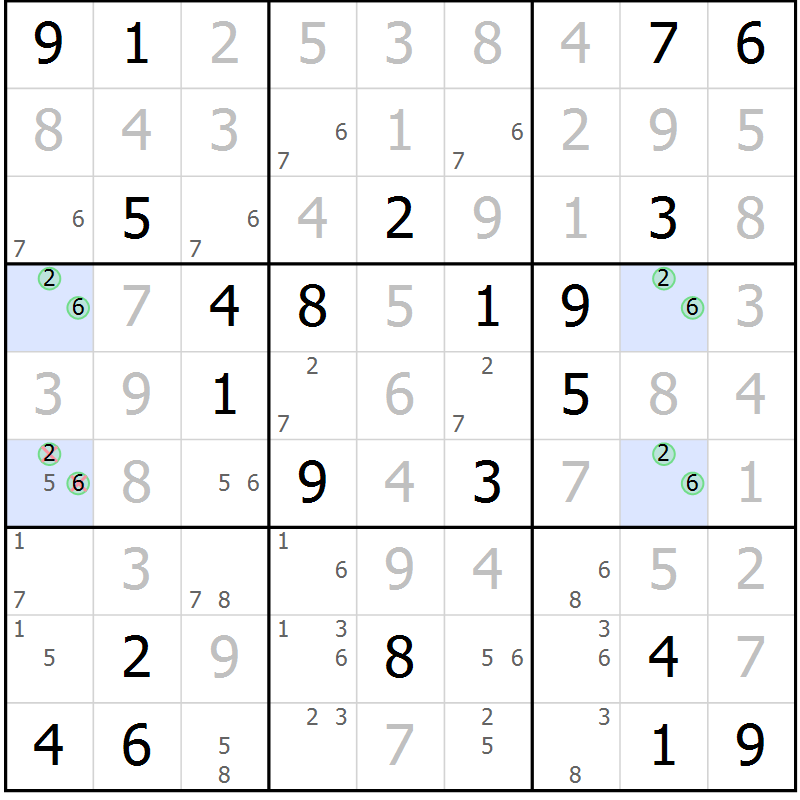 Position des candidats pour la solution de la Gr 11 page 14 du magazine de sudoku Virtuose n° 110