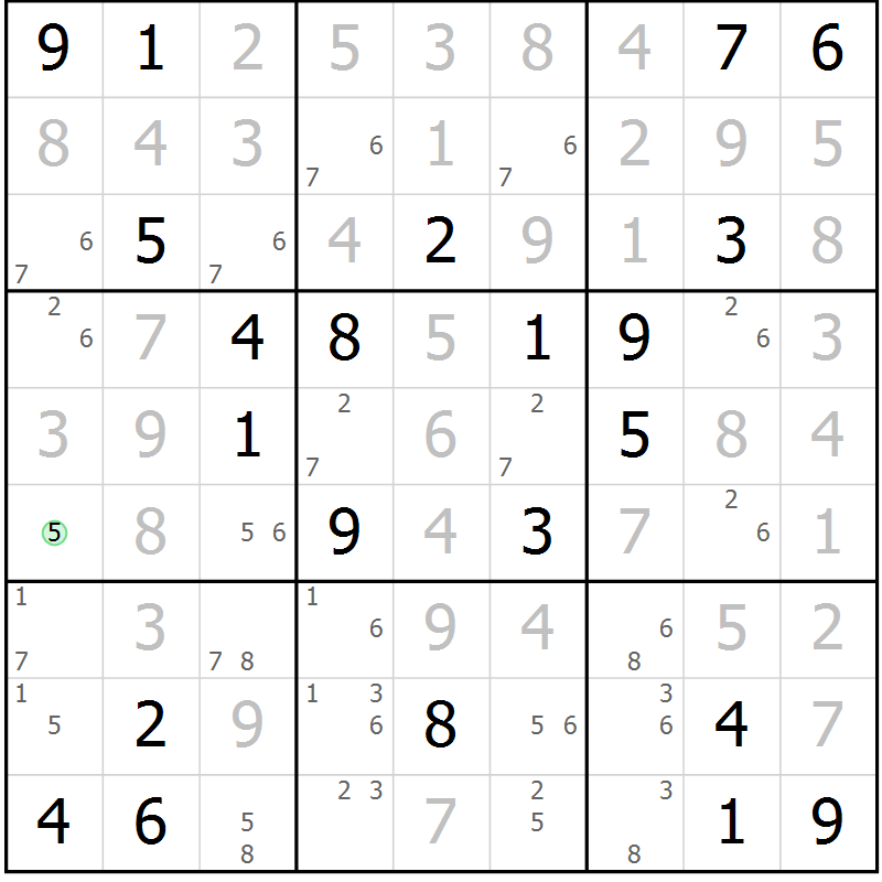 Position des candidats pour la solution de la Gr 11 page 14 du magazine de sudoku Virtuose n° 110