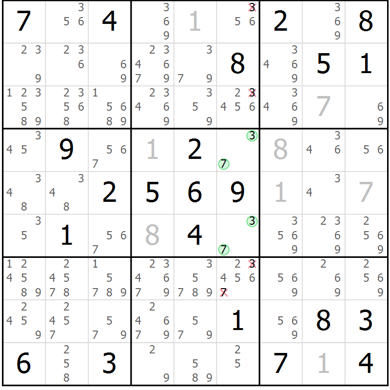Position des candidats pour la solution de la Gr 12 page 15 du magazine de sudoku Virtuose n° 110