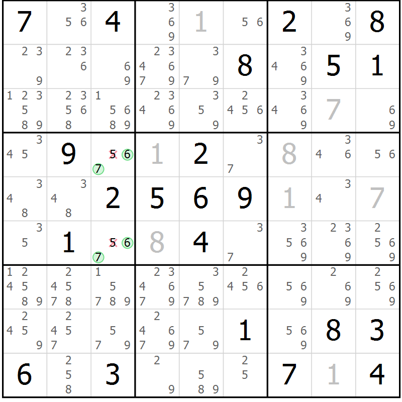 Position des candidats pour la solution de la Gr 12 page 15 du magazine de sudoku Virtuose n° 110