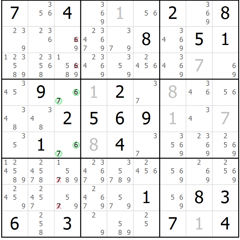 Position des candidats pour la solution de la Gr 12 page 15 du magazine de sudoku Virtuose n° 110