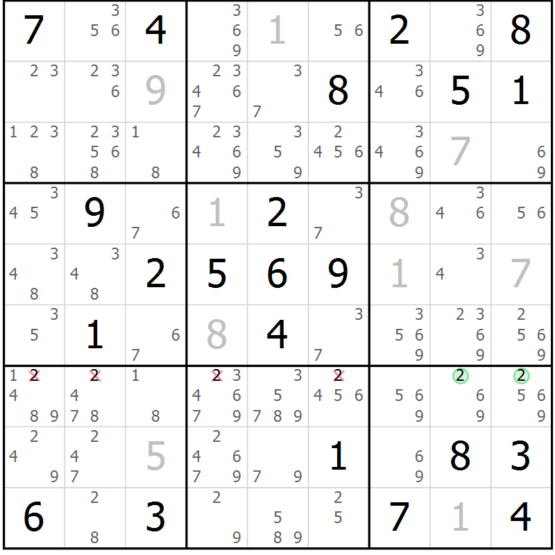 Position des candidats pour la solution de la Gr 12 page 15 du magazine de sudoku Virtuose n° 110