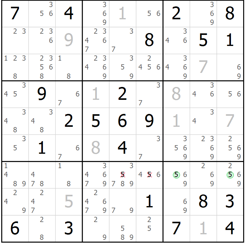 Position des candidats pour la solution de la Gr 12 page 15 du magazine de sudoku Virtuose n° 110