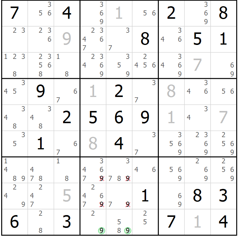 Position des candidats pour la solution de la Gr 12 page 15 du magazine de sudoku Virtuose n° 110