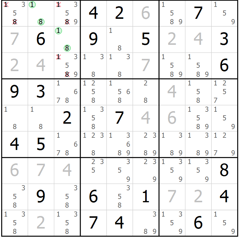 Position des candidats pour la solution de la Gr 13 page 16 du magazine de sudoku Virtuose n° 110