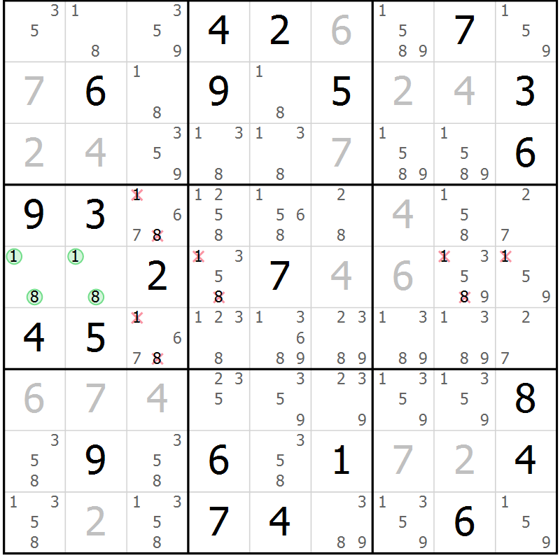 Position des candidats pour la solution de la Gr 13 page 16 du magazine de sudoku Virtuose n° 110