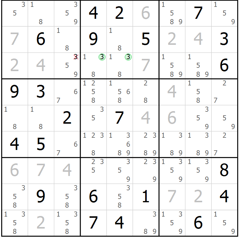 Position des candidats pour la solution de la Gr 13 page 16 du magazine de sudoku Virtuose n° 110