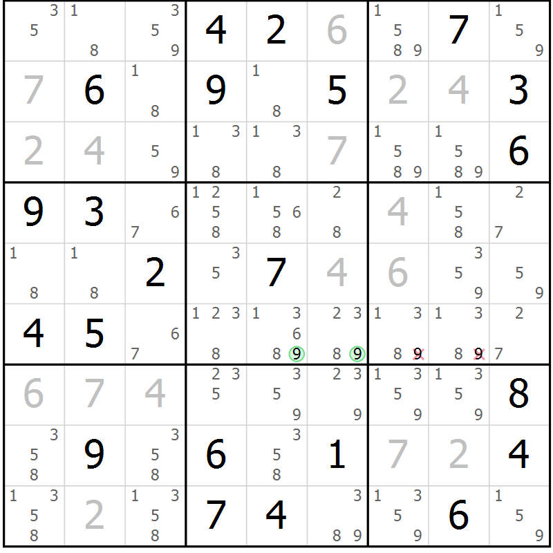 Position des candidats pour la solution de la Gr 13 page 16 du magazine de sudoku Virtuose n° 110