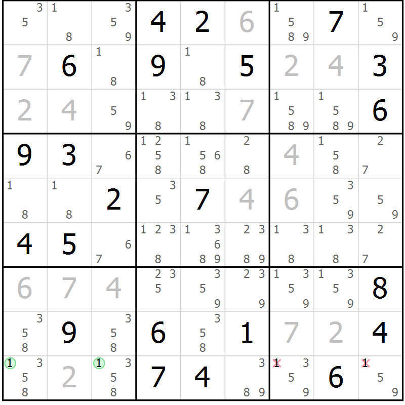 Position des candidats pour la solution de la Gr 13 page 16 du magazine de sudoku Virtuose n° 110