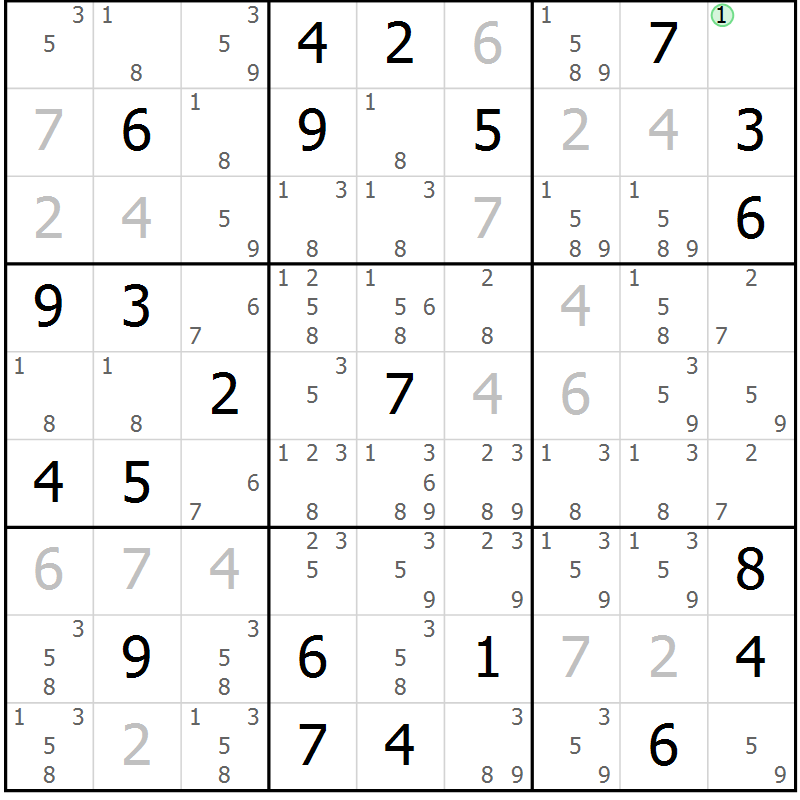 Position des candidats pour la solution de la Gr 13 page 16 du magazine de sudoku Virtuose n° 110
