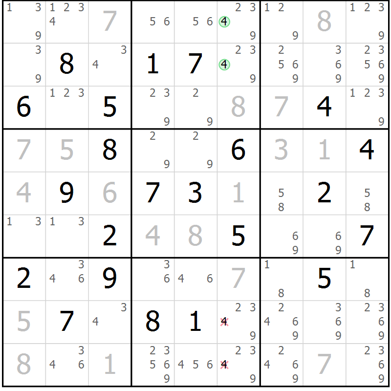 Position des candidats pour la solution de la Gr 14 page 17 du magazine de sudoku Virtuose n° 110