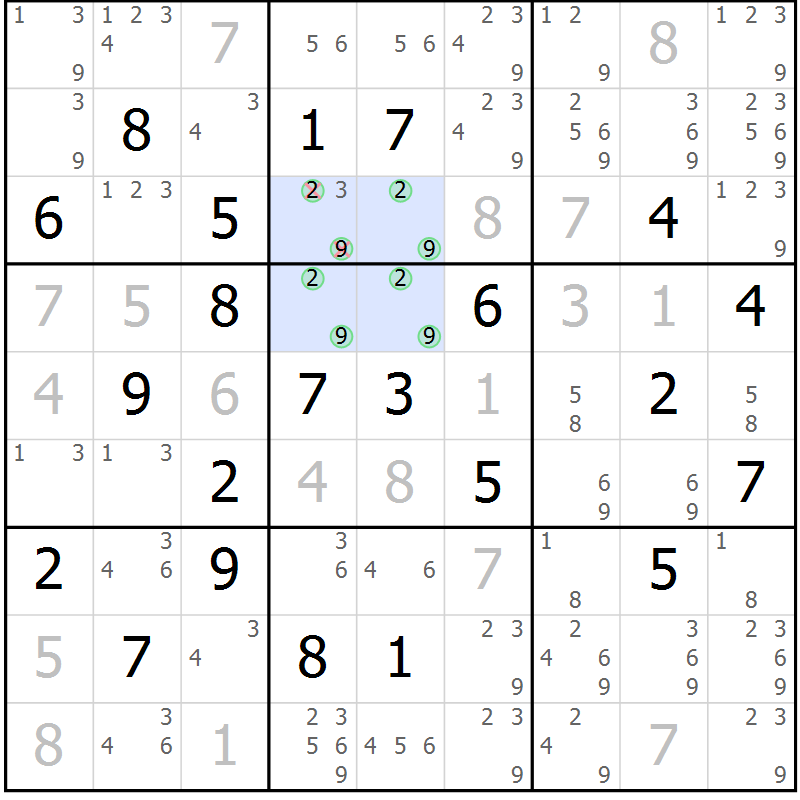 Position des candidats pour la solution de la Gr 14 page 17 du magazine de sudoku Virtuose n° 110