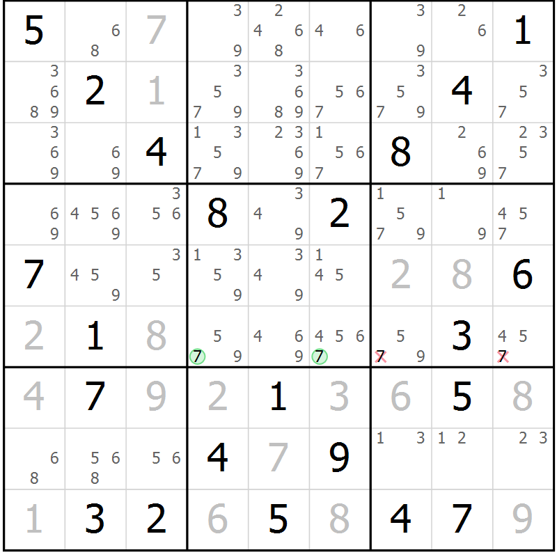Position des candidats pour la solution de la Gr 15 page 18 du magazine de sudoku Virtuose n° 110