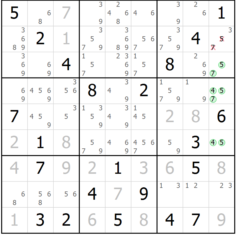 Position des candidats pour la solution de la Gr 15 page 18 du magazine de sudoku Virtuose n° 110