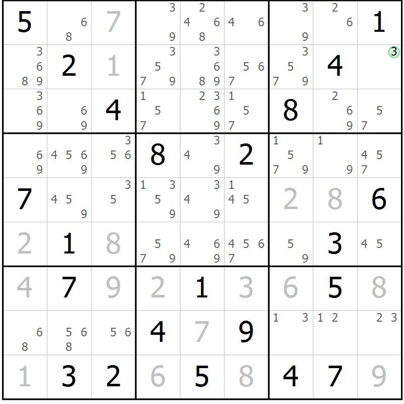 Position des candidats pour la solution de la Gr 15 page 18 du magazine de sudoku Virtuose n° 110