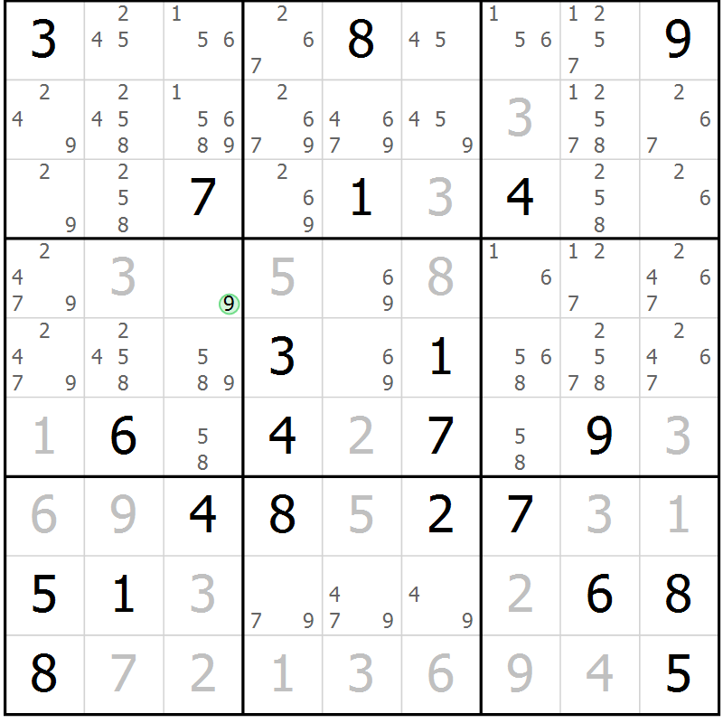Position des candidats pour la solution de la Gr 16 page 19 du magazine de sudoku Virtuose n° 110