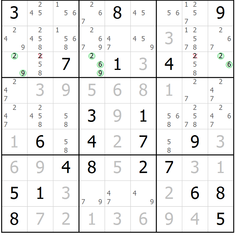 Position des candidats pour la solution de la Gr 16 page 19 du magazine de sudoku Virtuose n° 110