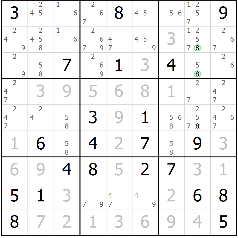 Position des candidats pour la solution de la Gr 16 page 19 du magazine de sudoku Virtuose n° 110