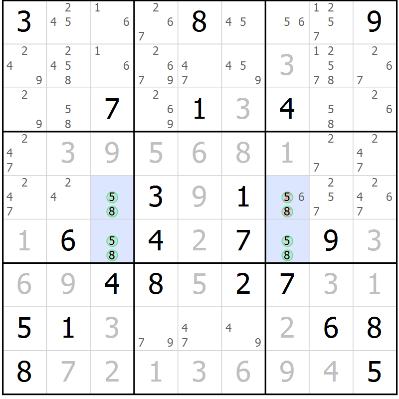 Position des candidats pour la solution de la Gr 16 page 19 du magazine de sudoku Virtuose n° 110