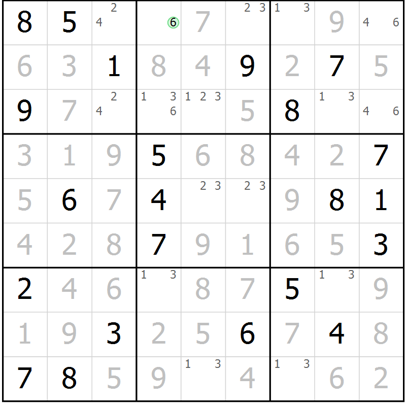 Position des candidats pour la solution de la Gr 17 page 20 du magazine de sudoku Virtuose n° 110