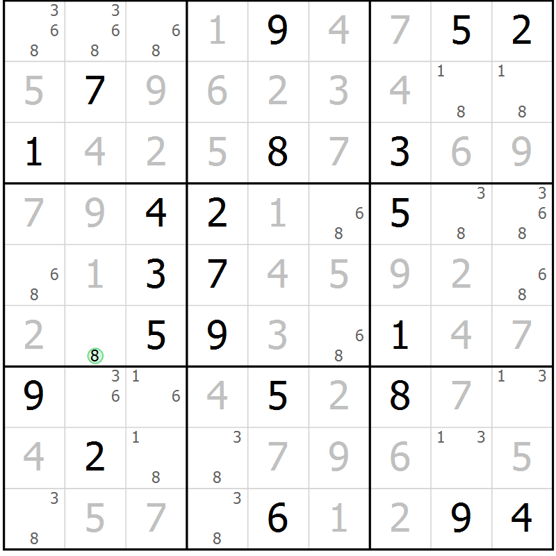 Position des candidats pour la solution de la Gr 18 page 21 du magazine de sudoku Virtuose n° 110