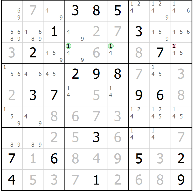 Position des candidats pour la solution de la Gr 19 page 22 du magazine de sudoku Virtuose n° 110