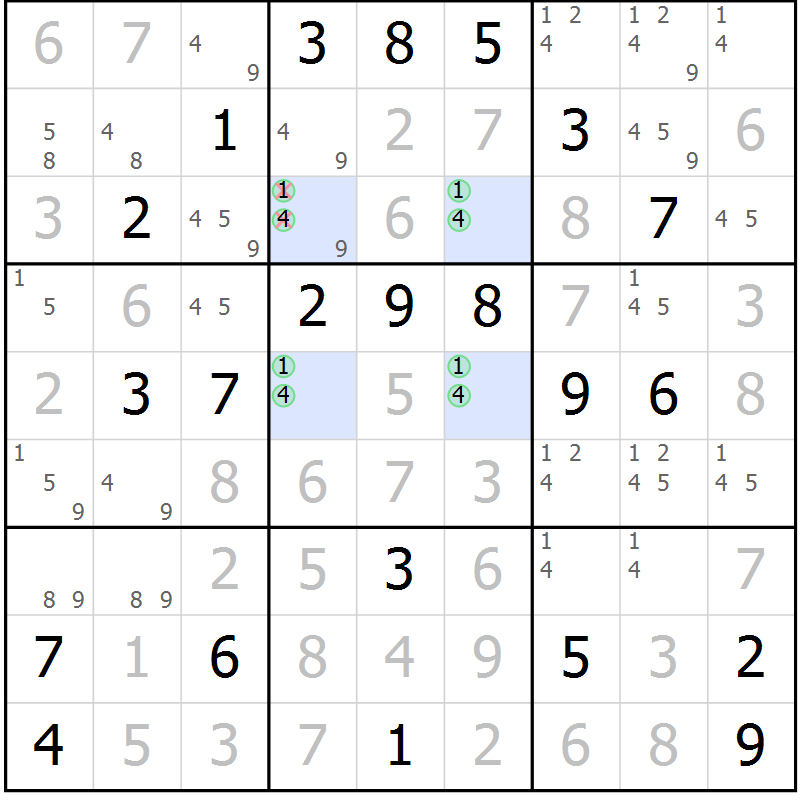 Position des candidats pour la solution de la Gr 19 page 22 du magazine de sudoku Virtuose n° 110