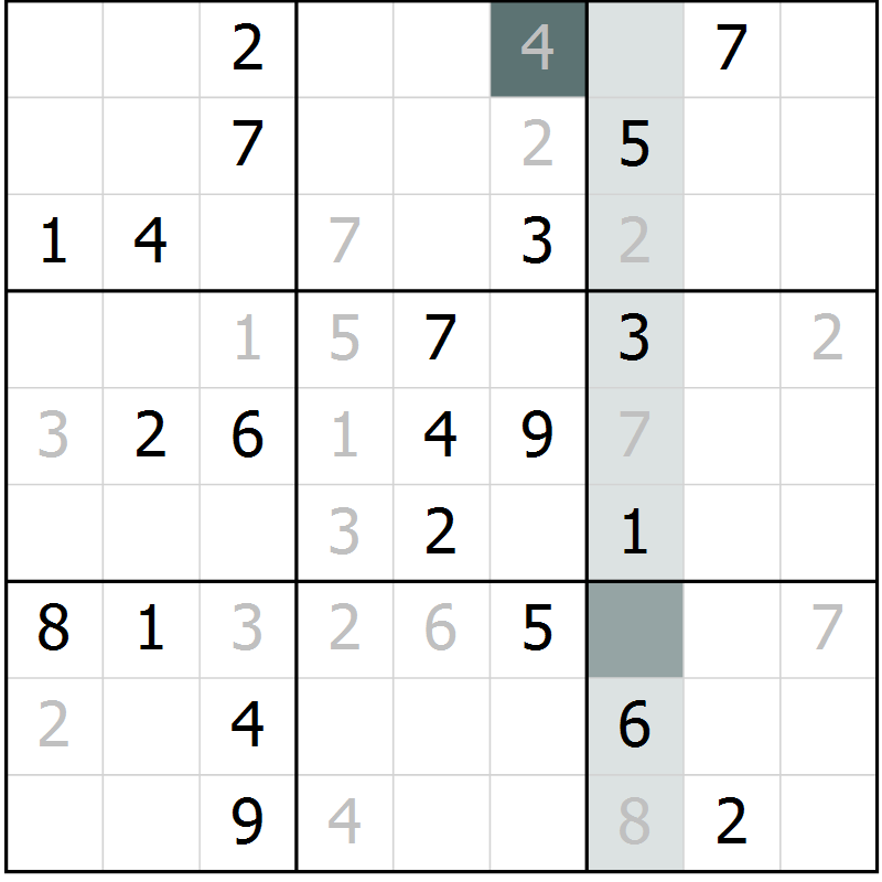 Position des candidats pour la solution de la Gr 2 page 5 du magazine de sudoku Virtuose n° 110