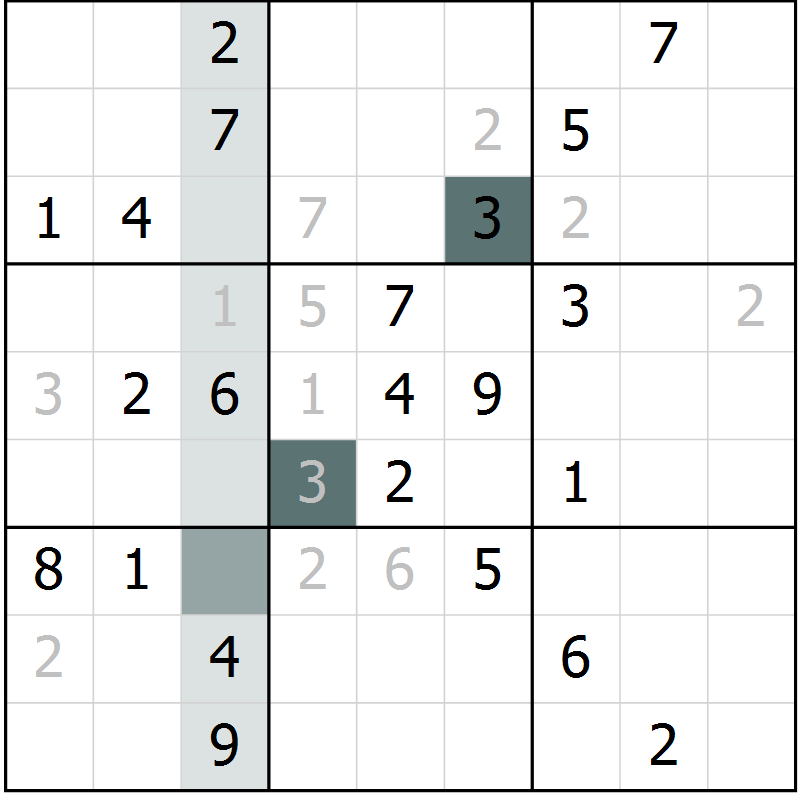 Position des candidats pour la solution de la Gr 2 page 5 du magazine de sudoku Virtuose n° 110