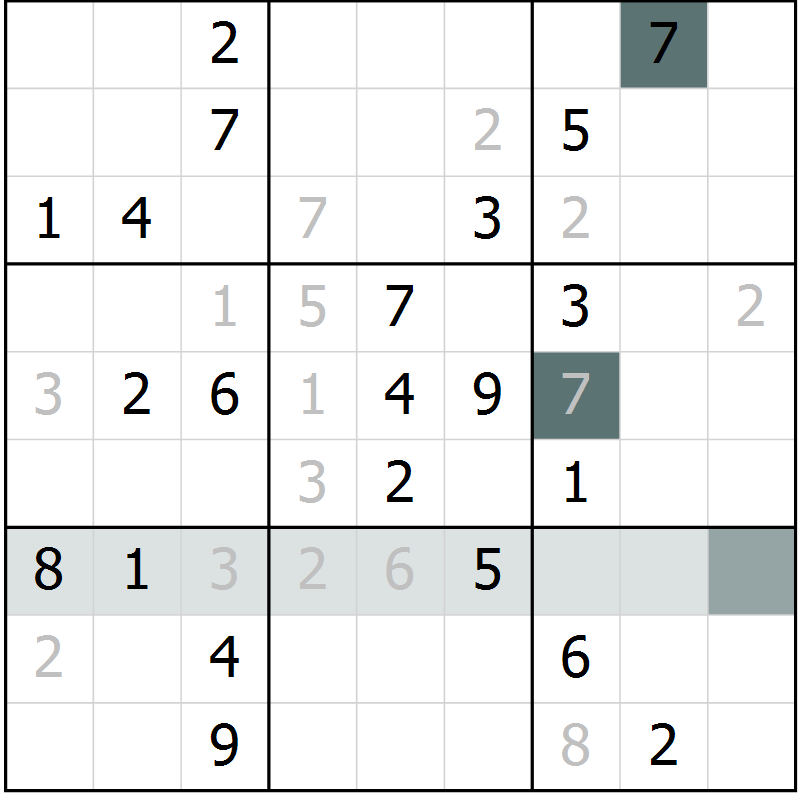Position des candidats pour la solution de la Gr 2 page 5 du magazine de sudoku Virtuose n° 110