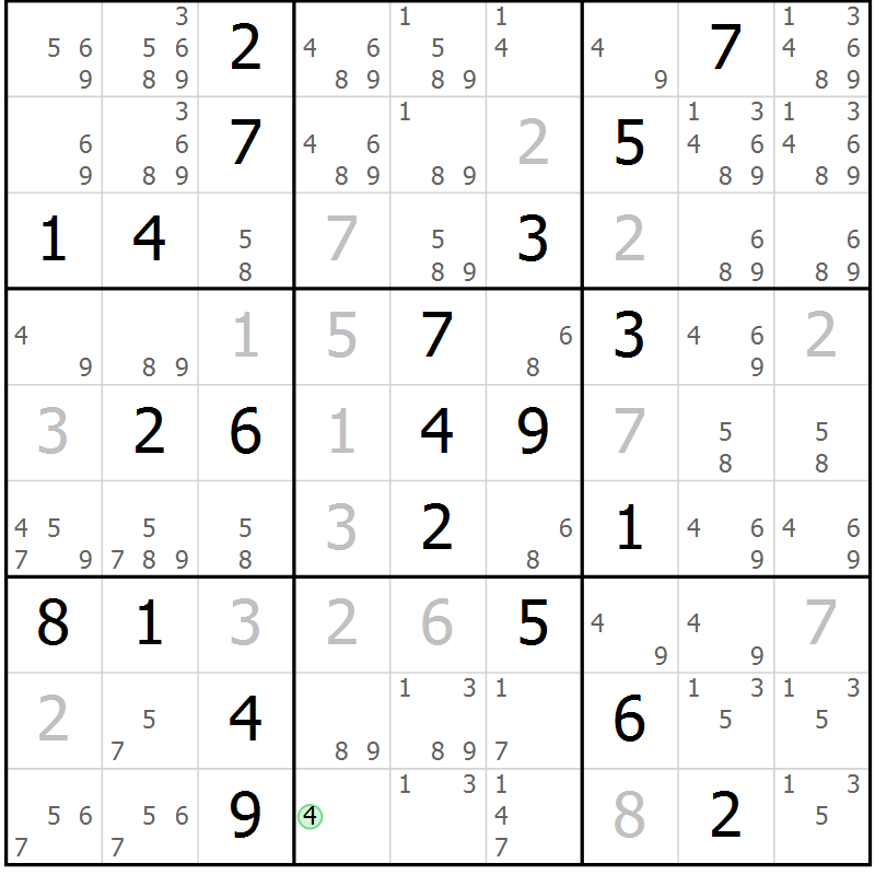 Position des candidats pour la solution de la Gr 2 page 5 du magazine de sudoku Virtuose n° 110