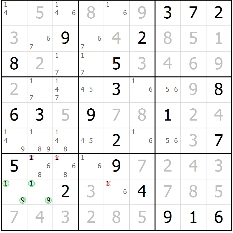 Position des candidats pour la solution de la Gr 20 page 23 du magazine de sudoku Virtuose n° 110