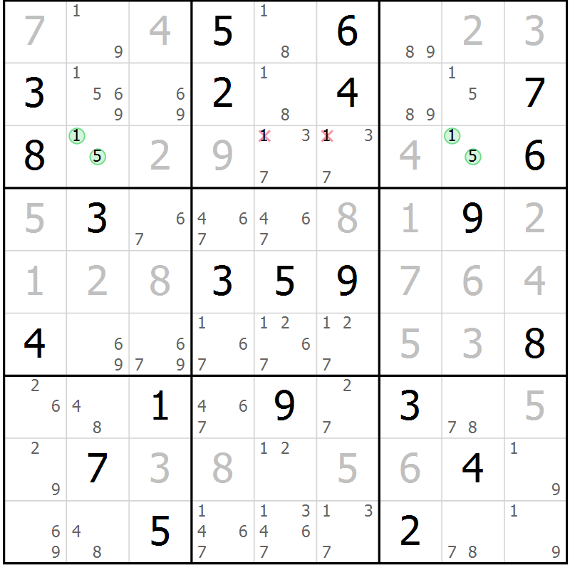 Position des candidats pour la solution de la Gr 21 page 24 du magazine de sudoku Virtuose n° 110