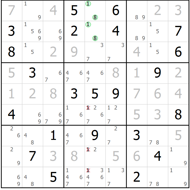 Position des candidats pour la solution de la Gr 21 page 24 du magazine de sudoku Virtuose n° 110