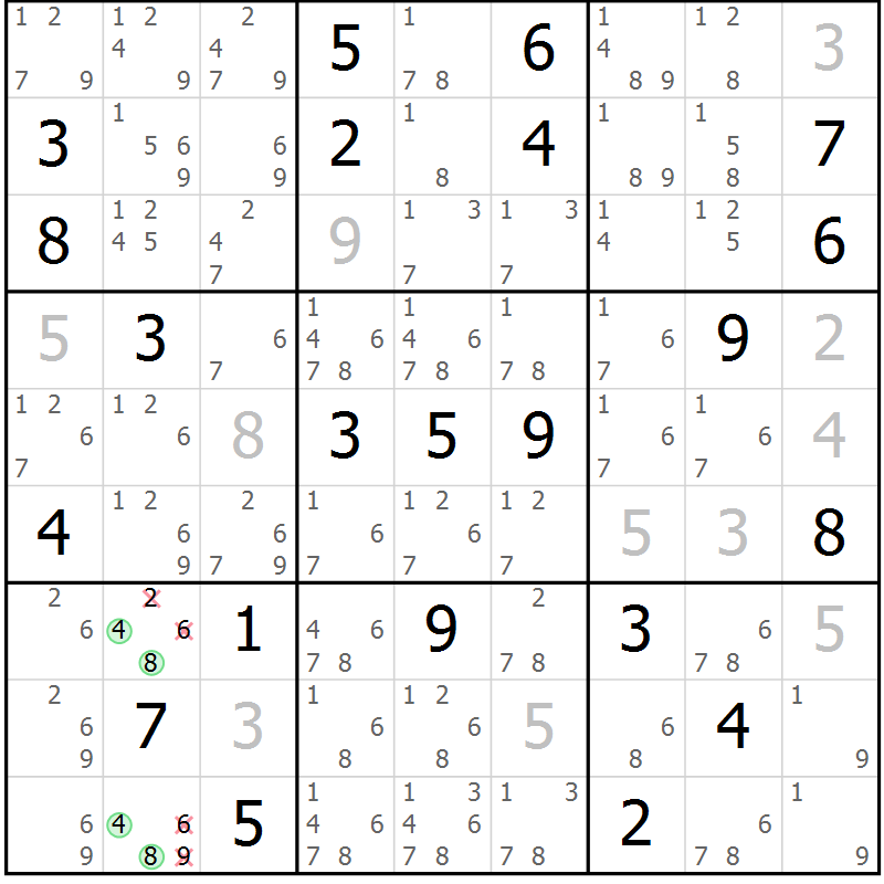 Position des candidats pour la solution de la Gr 21 page 24 du magazine de sudoku Virtuose n° 110