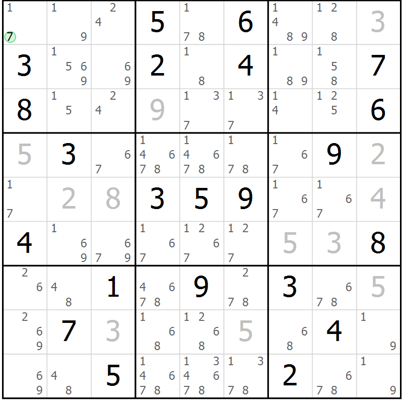 Position des candidats pour la solution de la Gr 21 page 24 du magazine de sudoku Virtuose n° 110