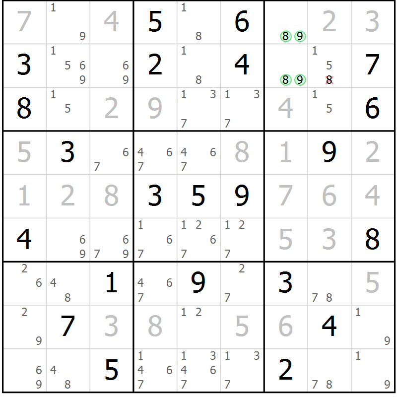 Position des candidats pour la solution de la Gr 21 page 24 du magazine de sudoku Virtuose n° 110