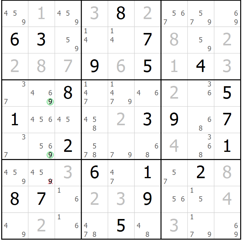 Position des candidats pour la solution de la Gr 22 page 25 du magazine de sudoku Virtuose n° 110