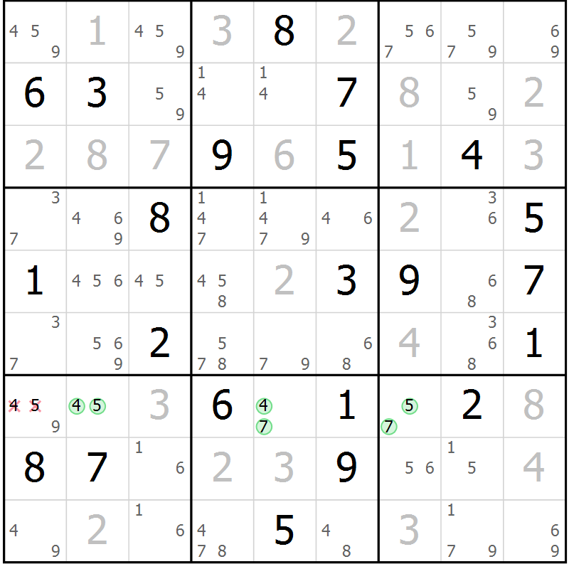Position des candidats pour la solution de la Gr 22 page 25 du magazine de sudoku Virtuose n° 110