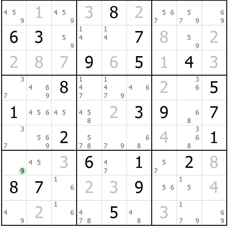 Position des candidats pour la solution de la Gr 22 page 25 du magazine de sudoku Virtuose n° 110