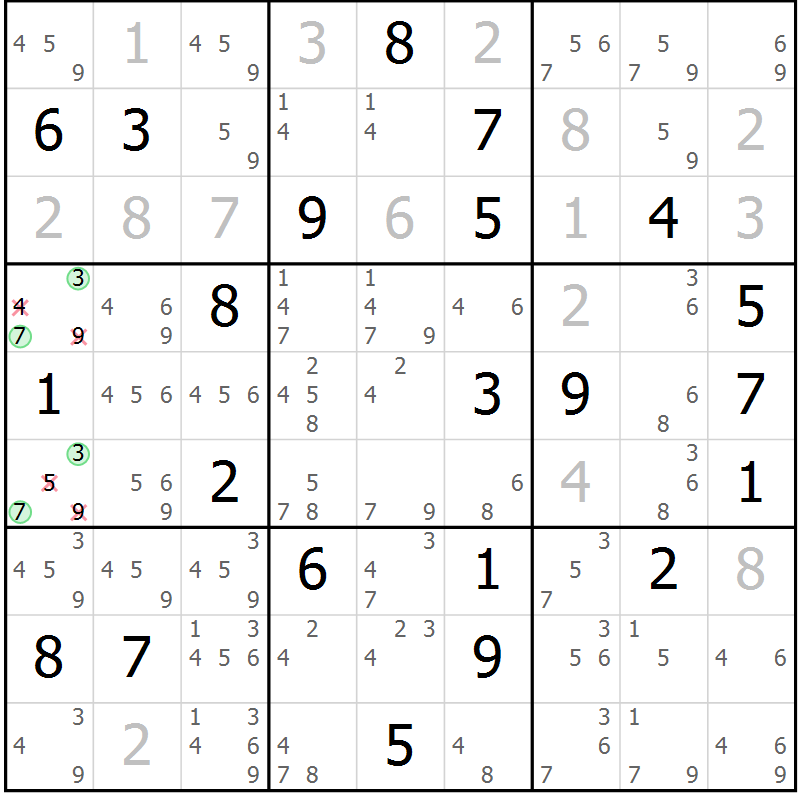 Position des candidats pour la solution de la Gr 22 page 25 du magazine de sudoku Virtuose n° 110