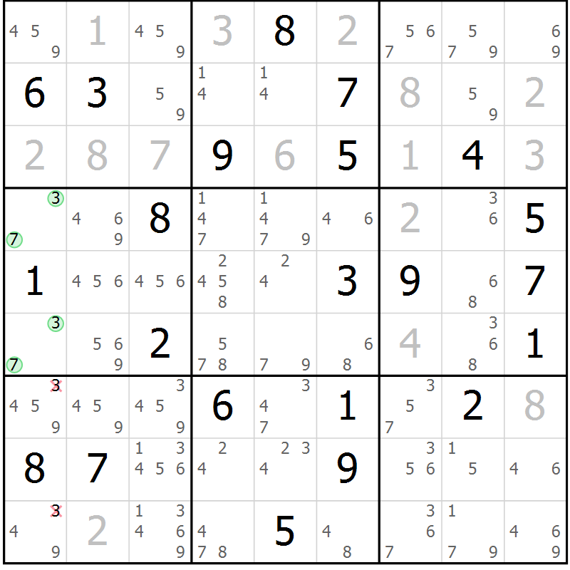 Position des candidats pour la solution de la Gr 22 page 25 du magazine de sudoku Virtuose n° 110