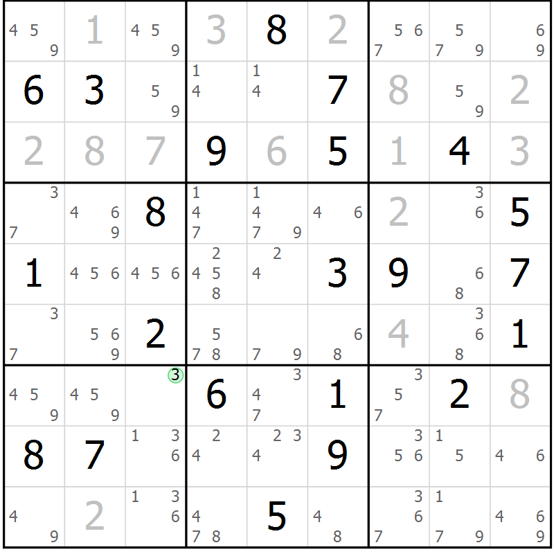 Position des candidats pour la solution de la Gr 22 page 25 du magazine de sudoku Virtuose n° 110